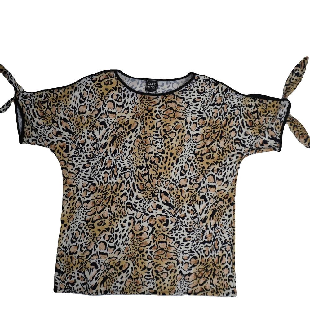Coco Bianco animal print pattern short sleeve blouse small